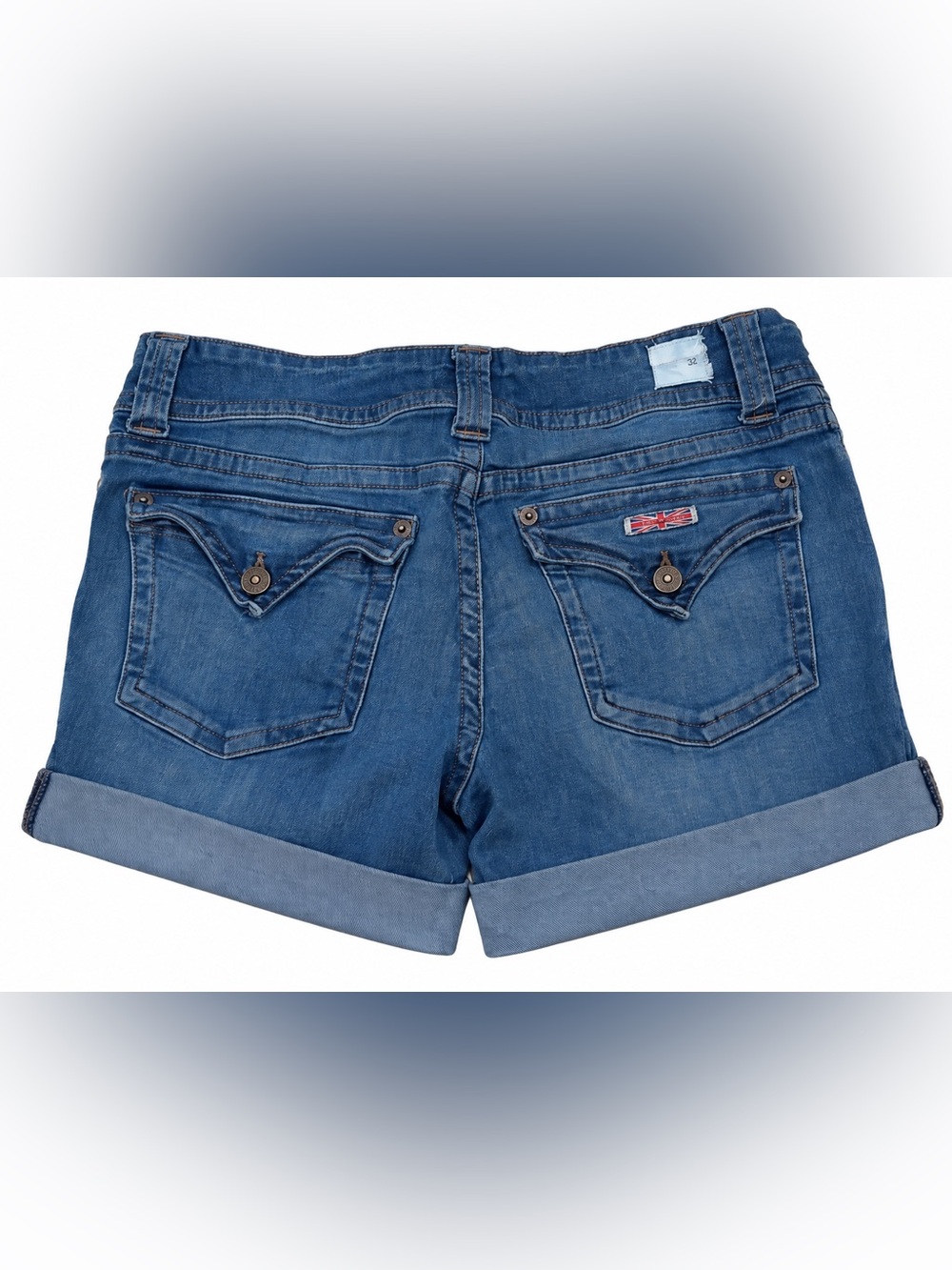 Hudson Jeans Blue Distressed Roll-Cuff Denim Shorts Size 32